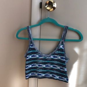 Blue Printed Crop Top